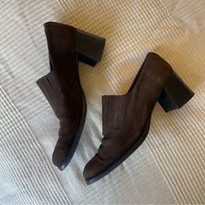 Aquatalia Brown Suede Chunky Heel Elastic Panel